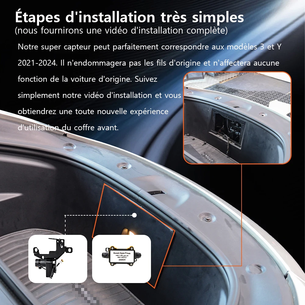 Picture 7: Electric Front Trunk Automatic Open/Close Sensor For Tesla Model 3 Y Highland 2021-2024 (Soft Closing Lock And Knock-Twice Open)