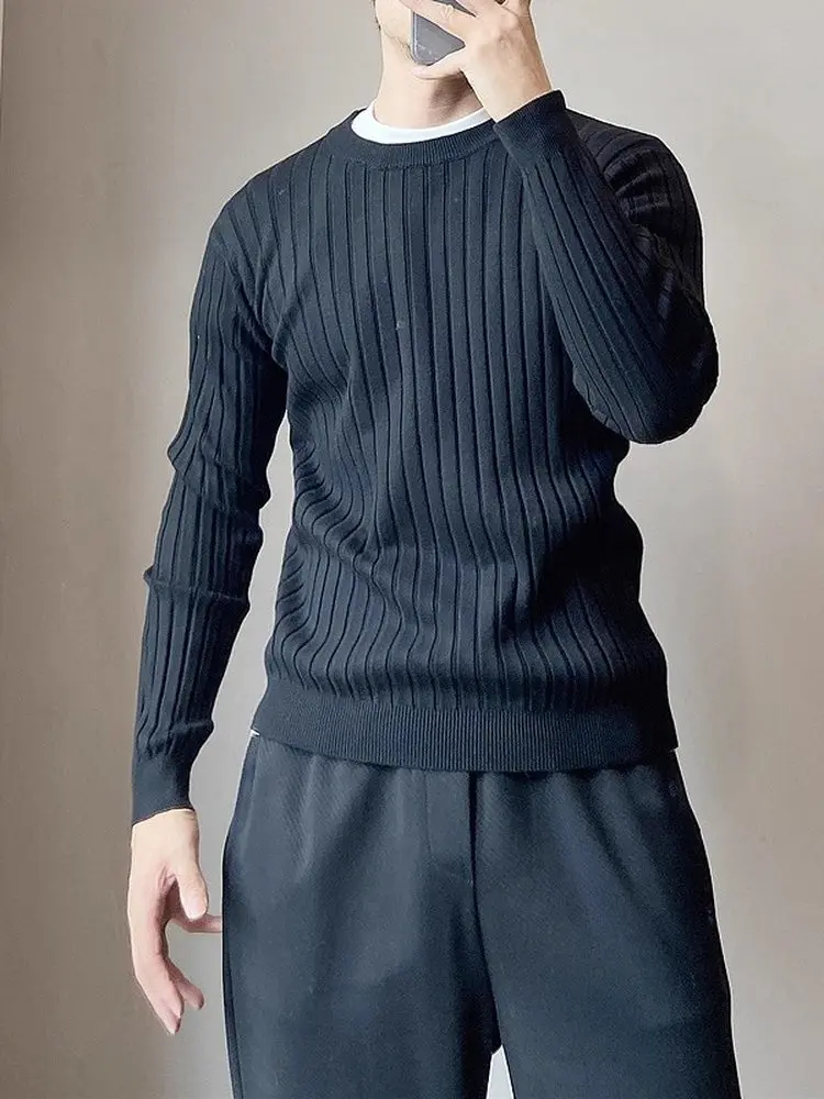 

Облегающий базовый трикотаж, мужская круглая футболка в тонкую полоску, удобная дышащая эластичная длинная светящаяся осенняя футболка...