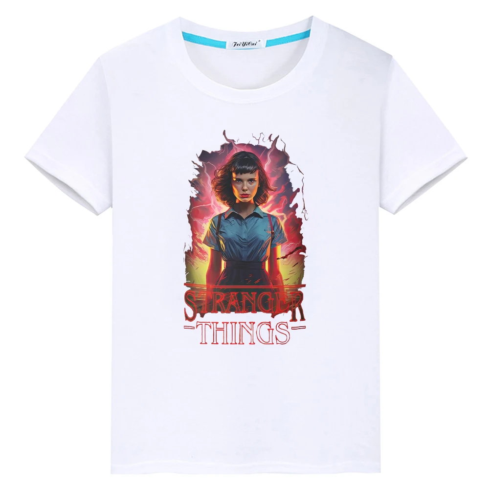 stranger things print t shirt for kids boy10year 100%Cotton Tops Anime Tees Kawaii Short tshirt y2k one piece kids clothes girls