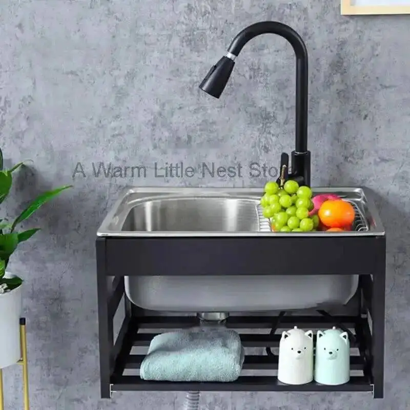 with Stainless Kitchen Steel Sinks Bracket for Home Balcony Wall-mounted Pool Washbasin Creative Kitchen Accessories Single Sink