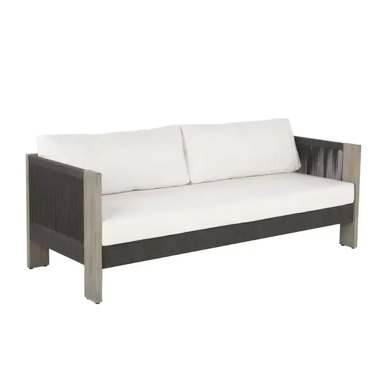 Modern Poolside Wood and Rope Woven Outdoor Garden Sofa Set