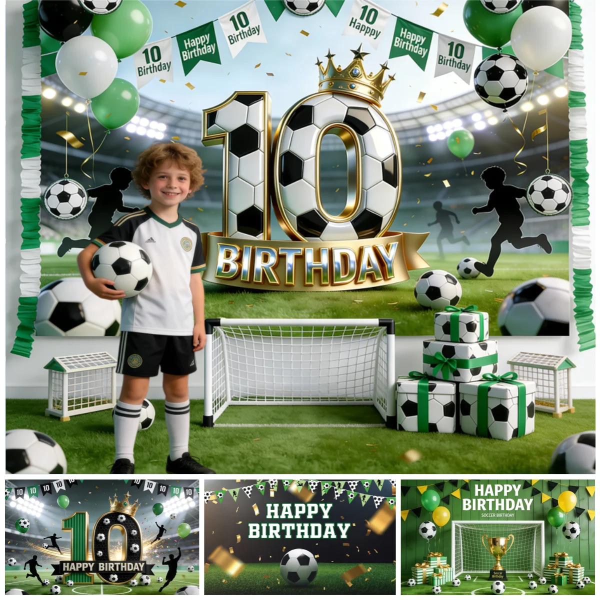 

Футбольный декор для дня рождения: фон в виде футбольного поля, черно-белые шары, фон для детских портретов на фотосессии, для фотосъемки