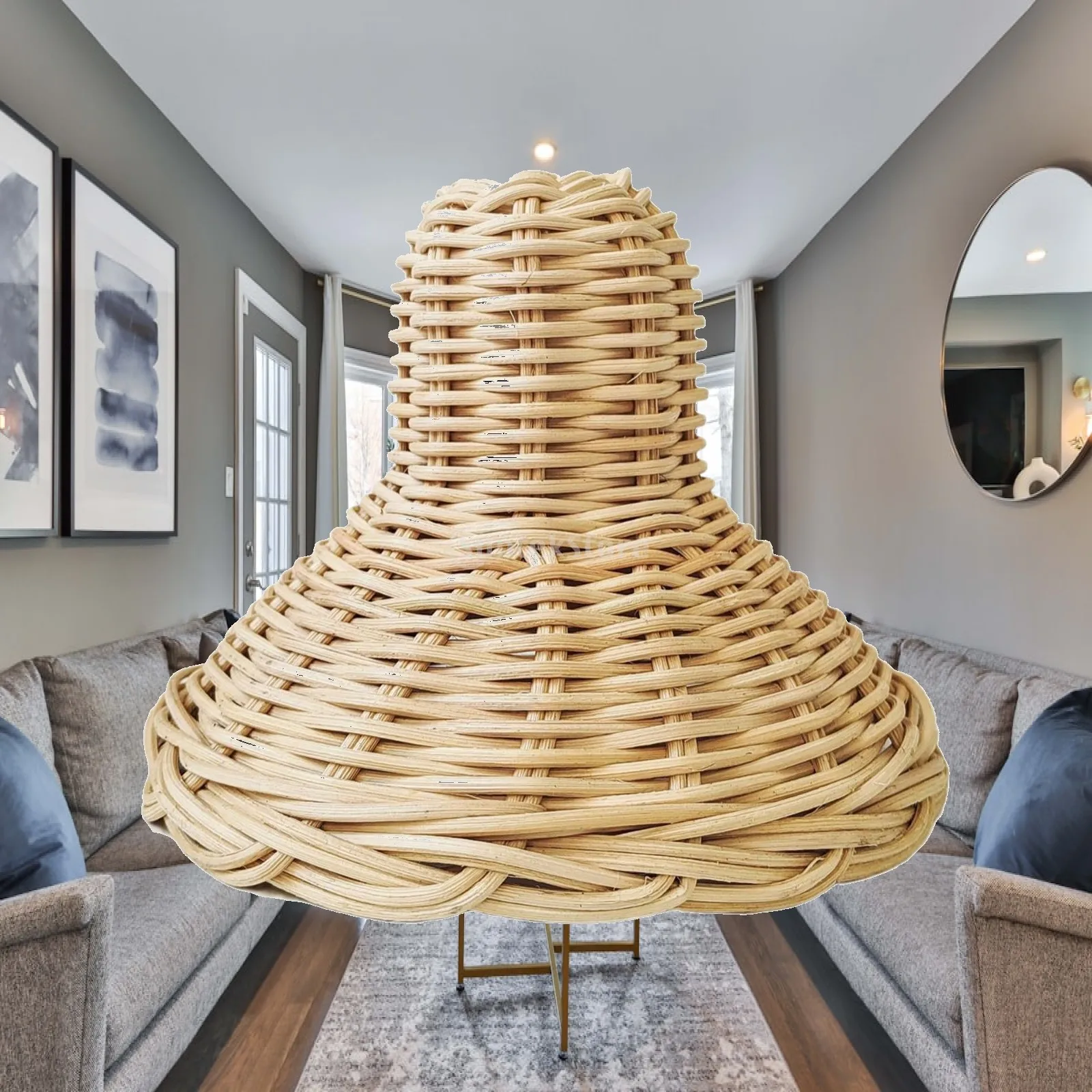 Rattan Pendant Light Shade Hanging Light Shade Boho Rustic Pendant Lamp Shade Rattan Hand Woven Lampshade for Ceiling Cafe
