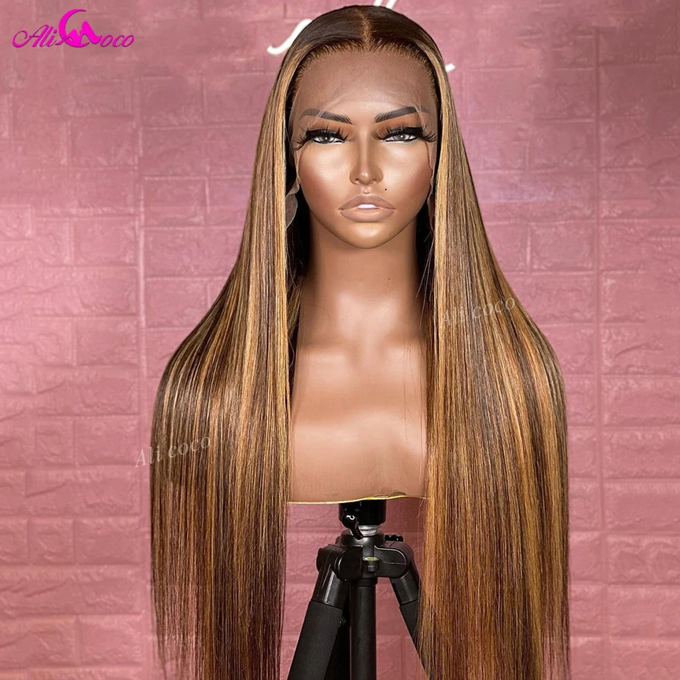 

200 Density 13x4 13x6 Highlight Brown Straight Lace Front Wigs Human Remy Hair For Women Transparent 5x5 Closure Wigs