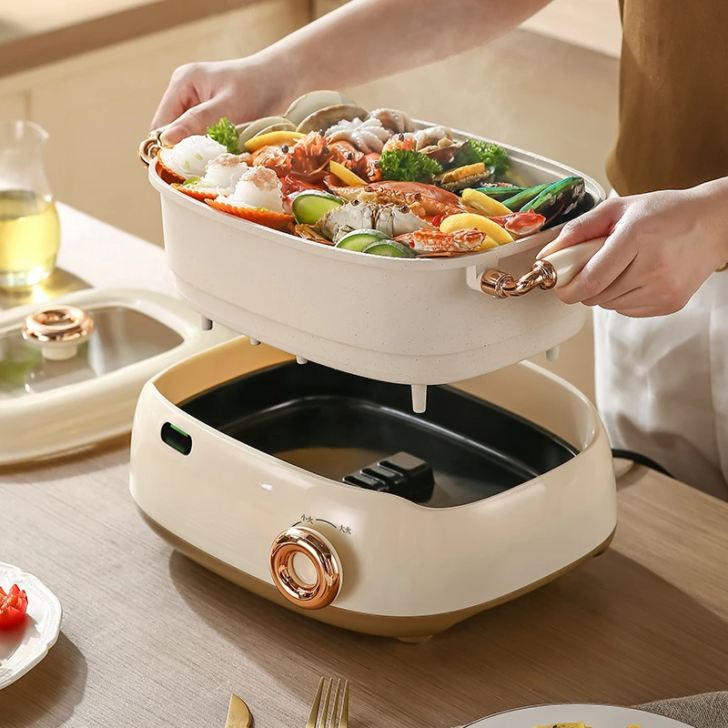 Marmite électrique de type fendu, multicuiseur domestique, cuisinière électrique, 2 saveurs, appareil ménager, 220V, 5L, 6L