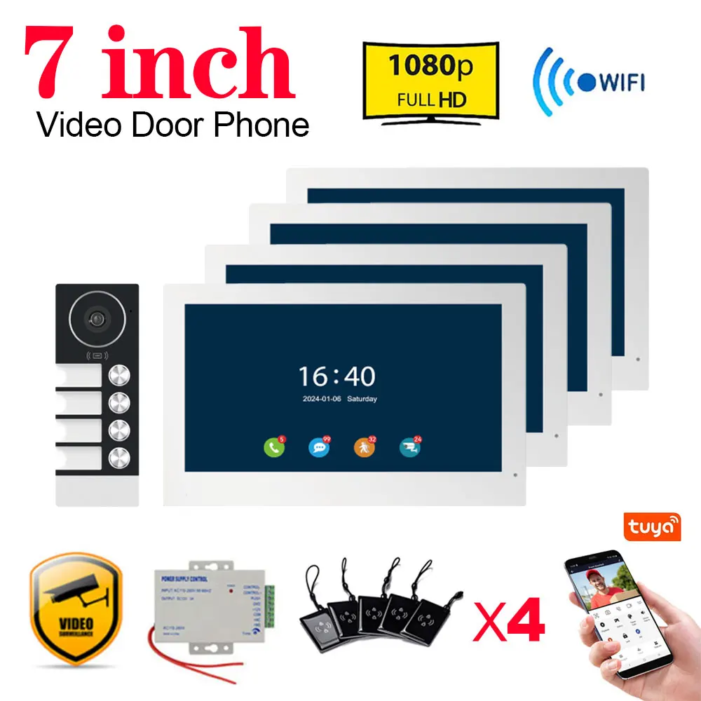 7Inch Touch Monitor Video Wifi Intercom Tuya Smart Home video 2/3/4 Familie Appartement deurbel Systeem 1080P groothoek Camera