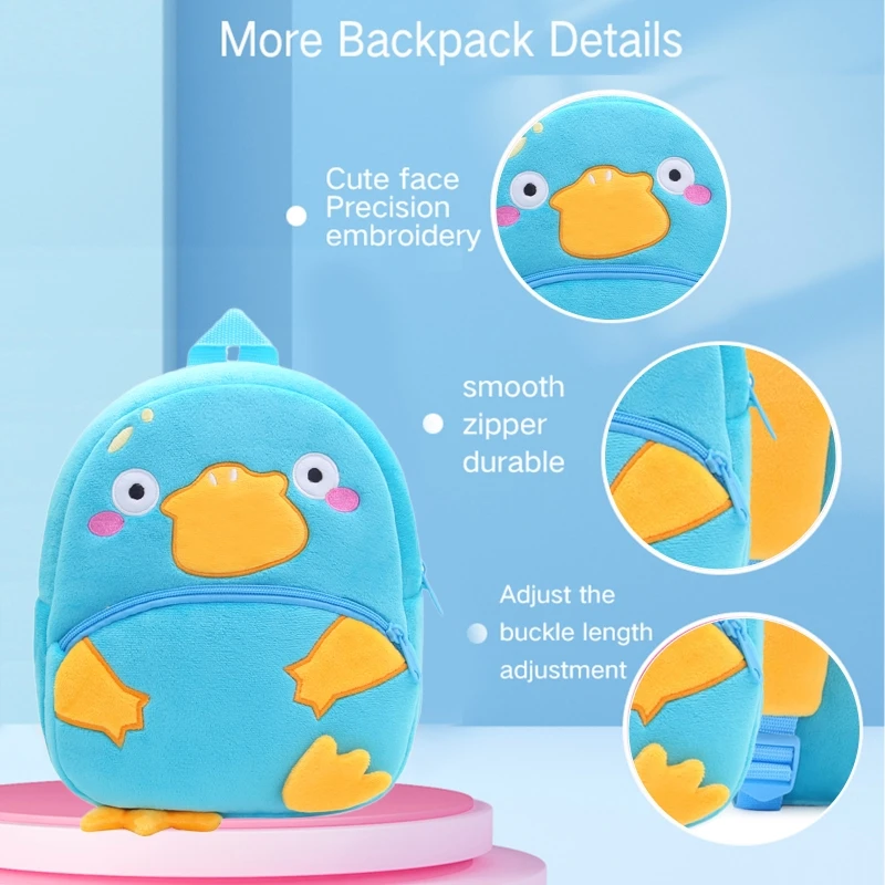 12 Styles Cute Cartoon Animals Plush Backpack for Toddlers Children Boys Girls School Bag Kindergarten Bookbag for 2-4 Years Old