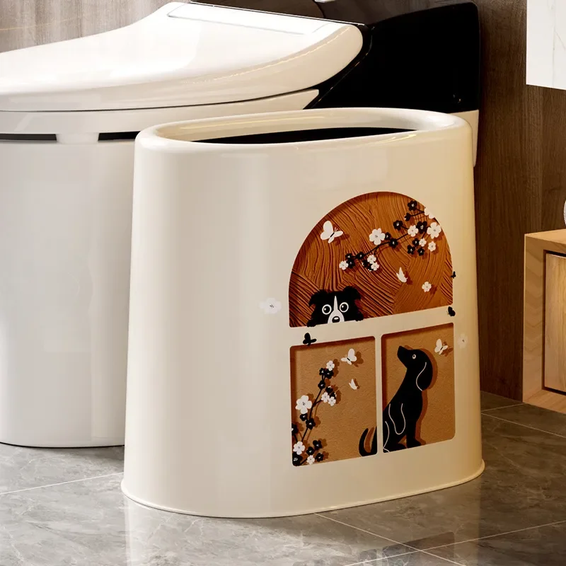 2025 New Medieval Style Trash Can Retro High End Large Capacity Waste Bin for Living Room Bedroom Kitchen Home Decor