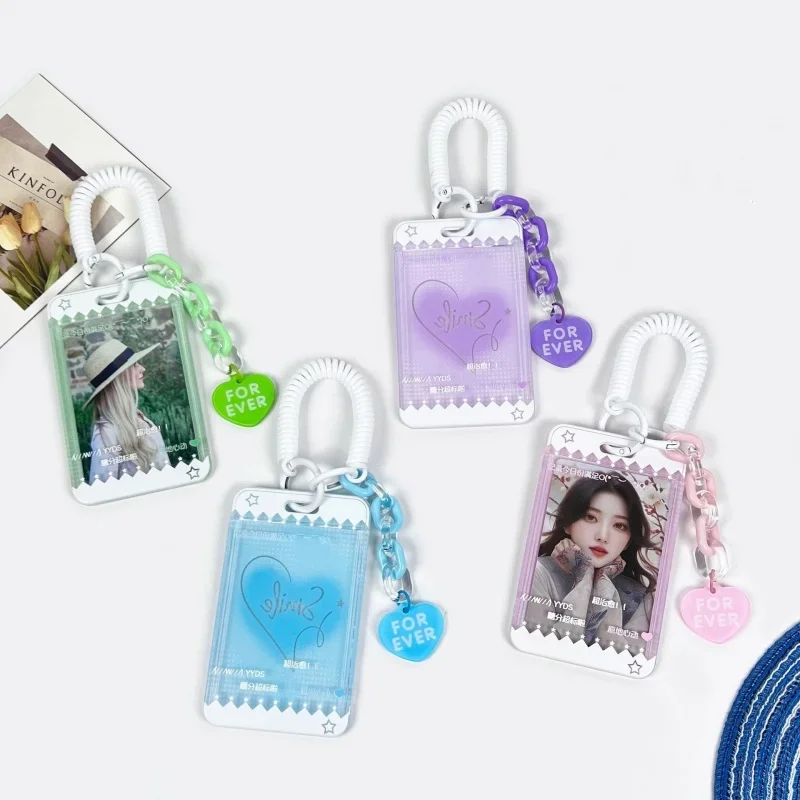 

Chic Korean Kpop Idol Photocard Holder with Lanyard Sweet Heart Style Family Friend Photo Card Cover Case ID Bus Card Protector