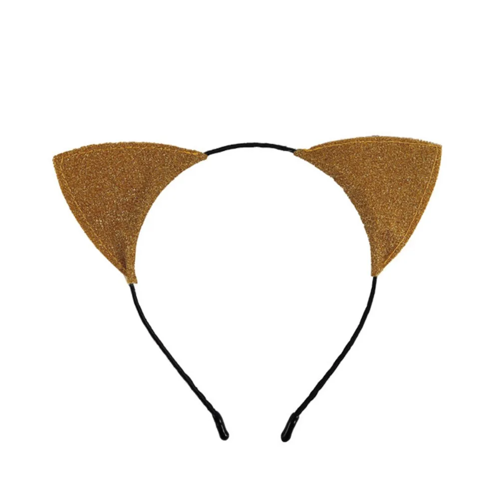 Shinny Halloween Cat Ear Headband Universal Fabric Wrapped Cat Ear Hair Hoop with Non-slip Buckle Cosplay Cat Ear Headpiece