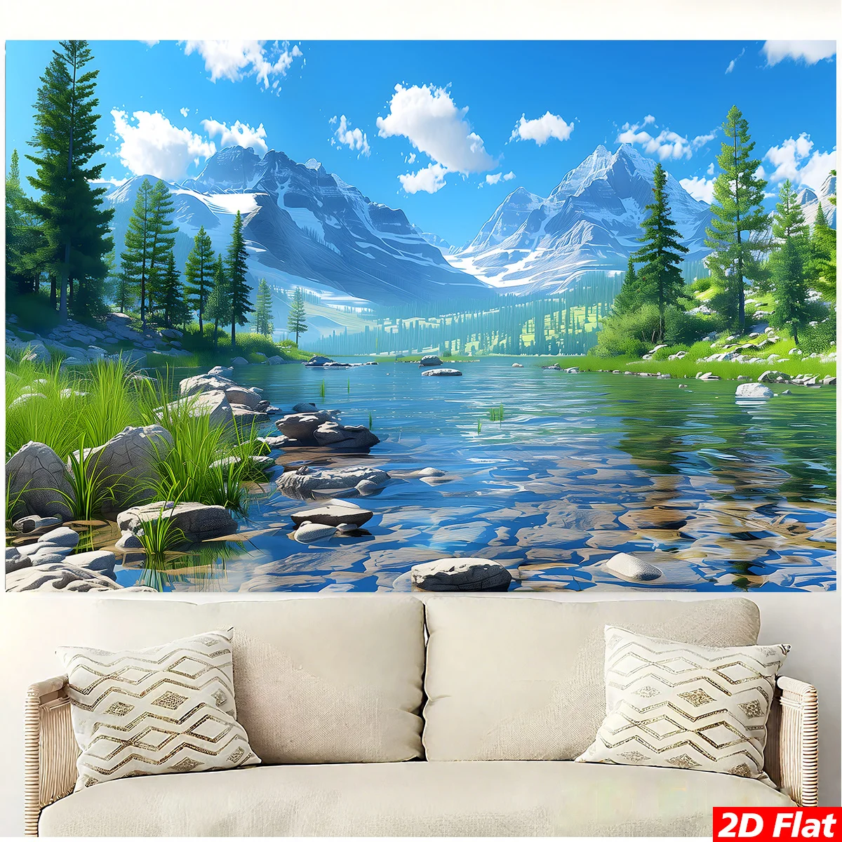 2D-Bild, 1 Stück malerische Berg- und Seelandschaft, geeignet für Schlafzimmer, Wohnzimmer und Festivals