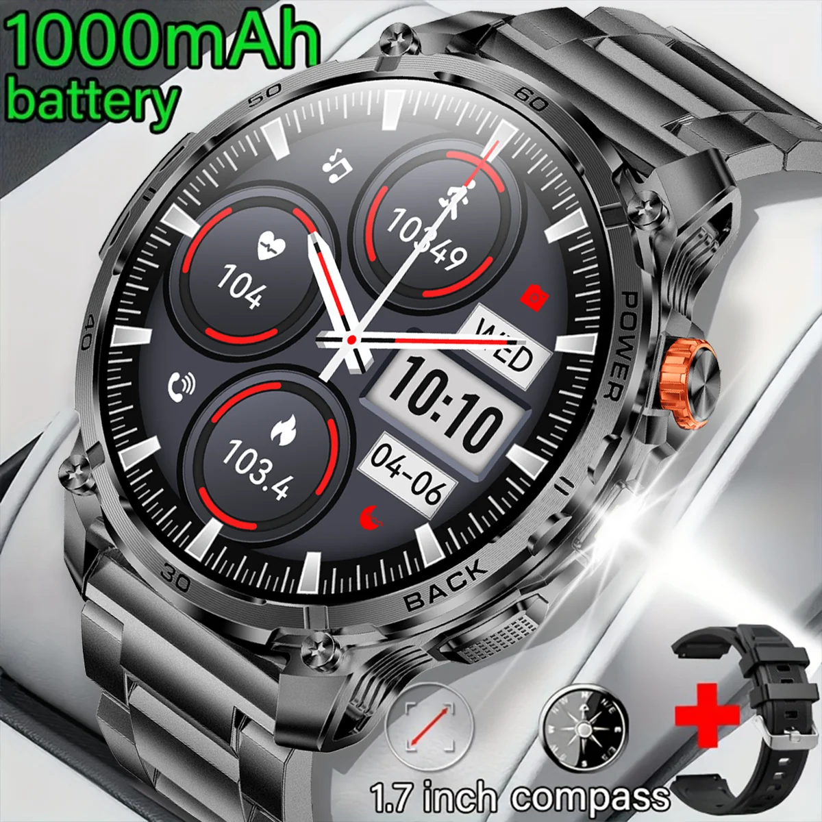 

Новые военные часы T-Rex 3 Ultra 1,7 дюйма, 1000 мАч, аккумулятор, 10 атм, водонепроницаемый фонарик, спортивные часы с трекером сердечного ритма, мужские часы