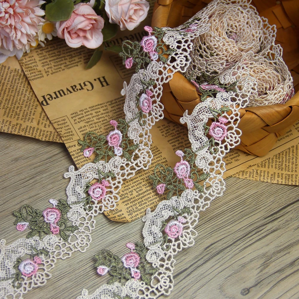 1 Yards Pink and Blue Polyester Silk Water soluble Lace Embroidery Lace DIY Clothing Accessories