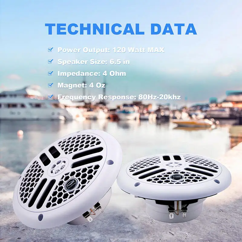 2Pcs 6.5" Marine Bluetooth Speakers 240W Max Waterproof Wireless Boat Stereo Audio System for Yacht ATV Golf Cart 4