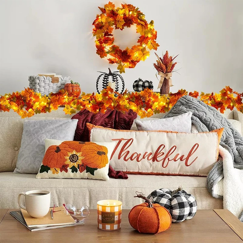 Artificial Maple Leaf Vines Silk Fall Foliage Garland for Home Wedding Party Decor Hanging Easy to Install DIY Craft Decorations