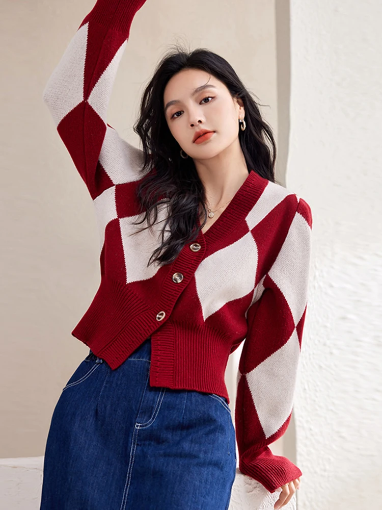 Odzież damska 2024 Jesień Nowy koreański styl Moda Retro Dzianinowy kardigan Casual Chic V-Neck Sweter z długim rękawem Płaszcze