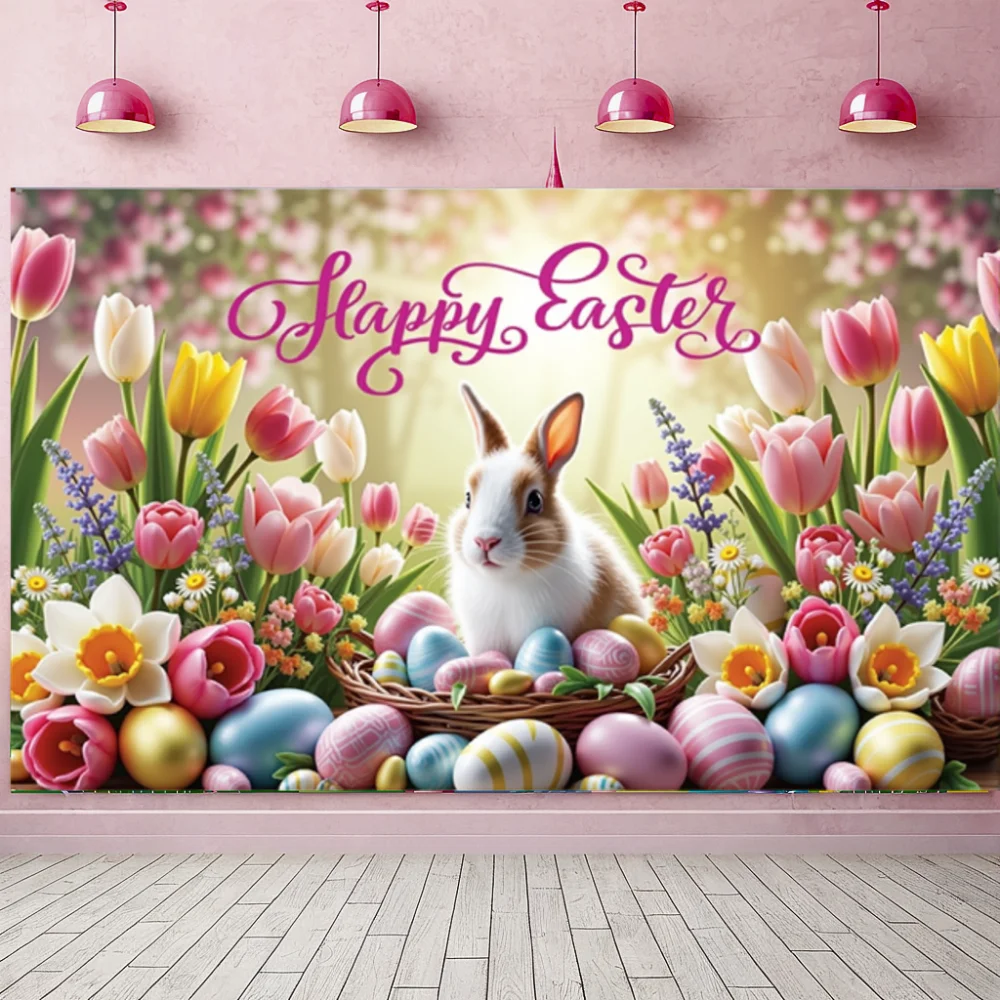 Tulip Eggs Easter Banner Photo Decoration Background Photo Decoration Background Banner for Courtyard Indoor and Outdoor