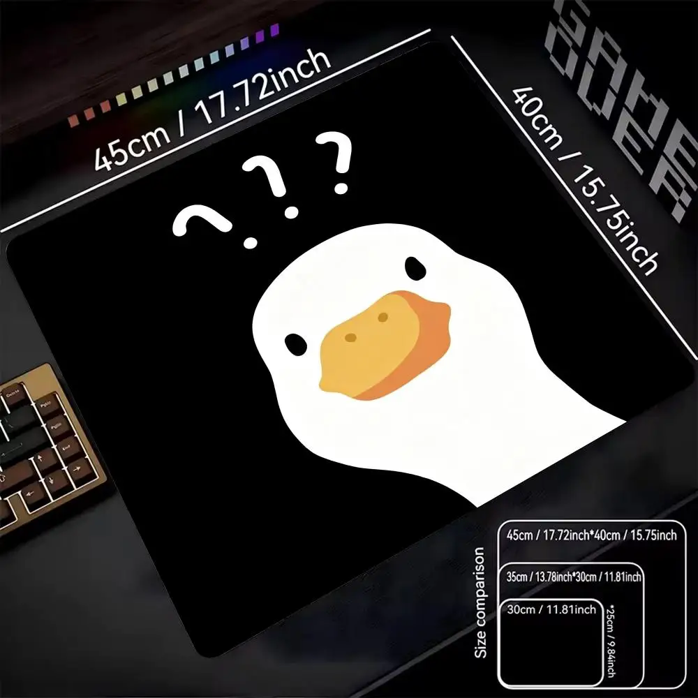 Aesthetic Kawaii Confused White Duck Graphic Square Mouse Pad Non Slip Rubber Desk Mat For Home Office Laptop Gaming Sessions