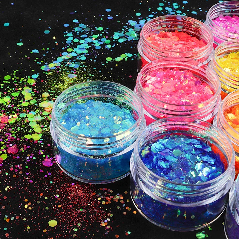 

1 Box Mermaid Mixed Hexagon Shape Chunky Glitter Resin Filling Iridescent Paillette Sparkly DIY Resin Shake Mold Filler Supplies