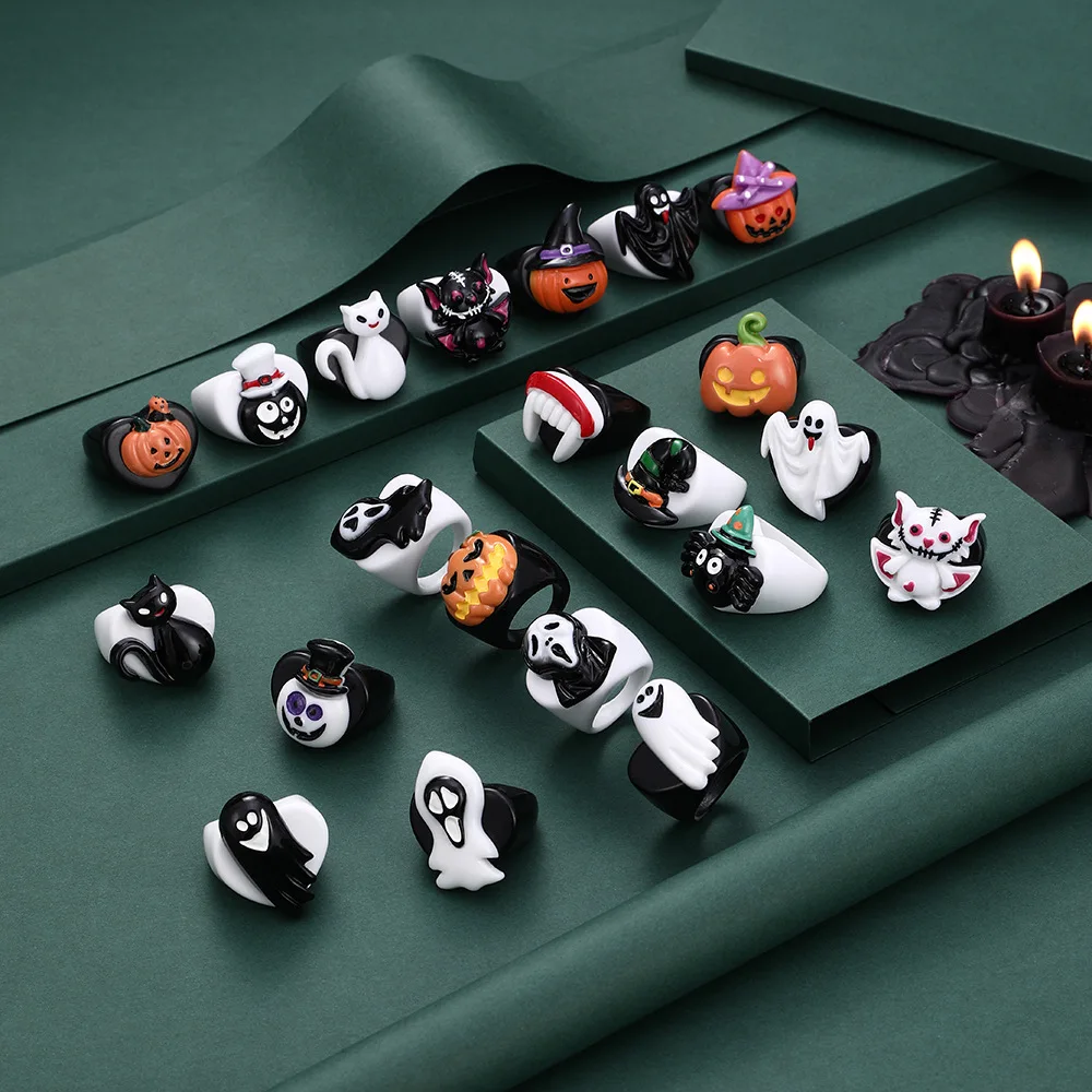 Europe and America Multi-color Resin Halloween Elemental Ring UNISEX Cute Cartoon Style Night Party Jewelry Ring