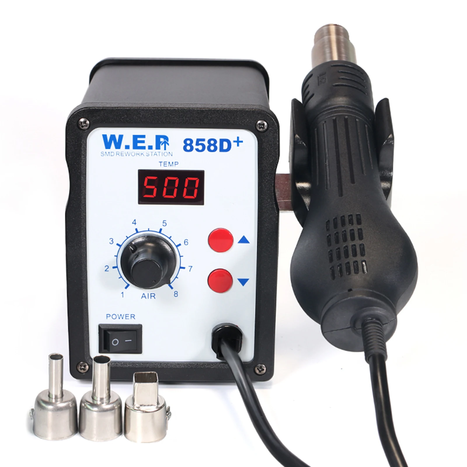 858D SMD Hot Air Soldering Rework Station + 3 Nozzle Desoldering Iron LED 700W 220V for Disassembling Components