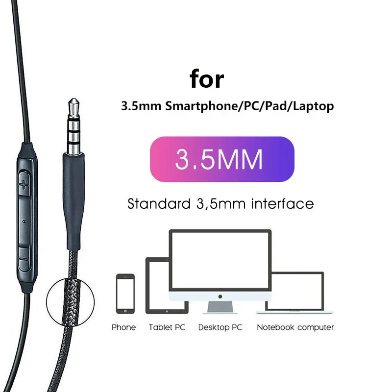 100 stks/partij Zwart S8 oortelefoon Headset 3.5mm Met Volumeregeling met Microfoon Voor Samsung Galaxy S9 S8 PLUS S6 S7 rand plus