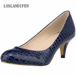 Female Casual Single Shoes Women Sexy Crocodile Pattern Shallow Pumps Autumn Round Toe Comfort High Heels 6cm Lady Office Shoes
