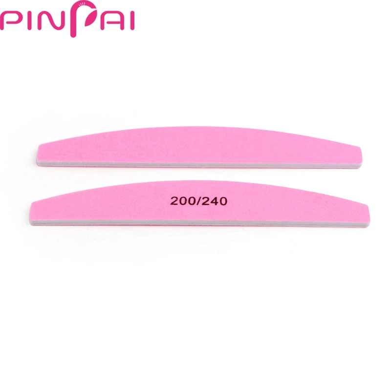 PinPai 5Pcs Half Round Pink 200 240 Grits Nail File for Manicure Pedicure Files Double Side Sanding Nail Polishing File Buffer