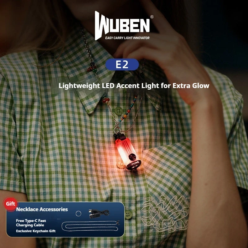 WUBEN E2 Pulse Mini EDC Flashlight USB‑C Rechargeable Necklace Keychain Torch For Outdoor Emergency Daily Use.