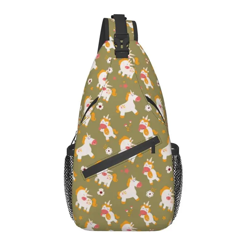 

Fashion Vintage Unicorn Flowers Pattern Sling Crossbody Backpack Men Shoulder Chest Bags for Traveling