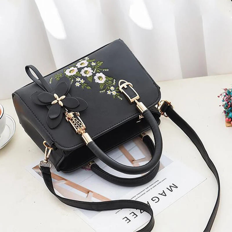 Fashion Brand Women Embroidery Solid Color Shopper Totes Large Capacity Handbag Ladies Luxury Design Shoulder Crossbody Bag