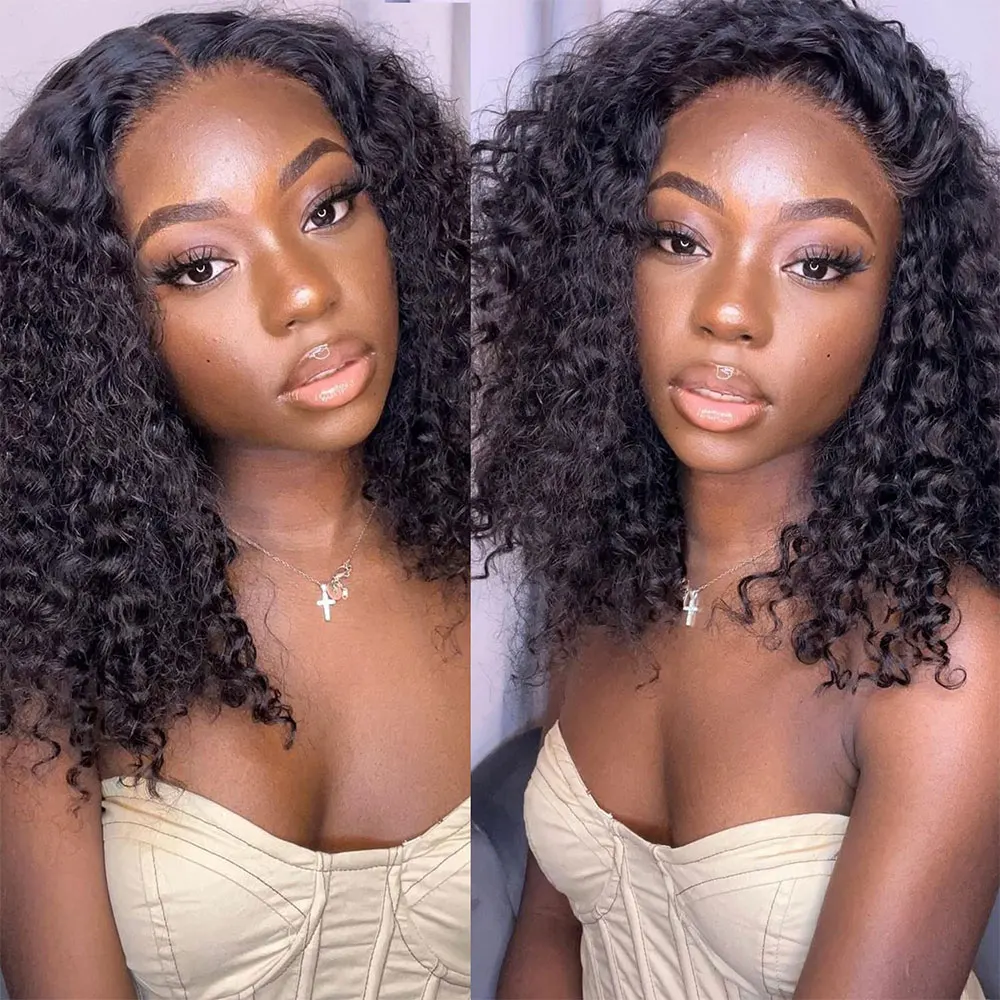 Curly Bob Wigs Human Hair Pre Plucked 13X4 Lace Frontal Human Hair Wig 180% Density Curly Lace Front Wig Human Hair Bob Wigs