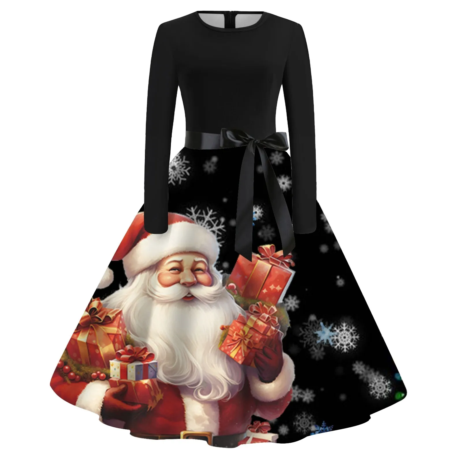 

Robe Pin up Vintage Femme 2023 Christmas Dresses Women Long Sleeve Santa Claus Tree Print Winter Holidays Party Rockabilly Dress
