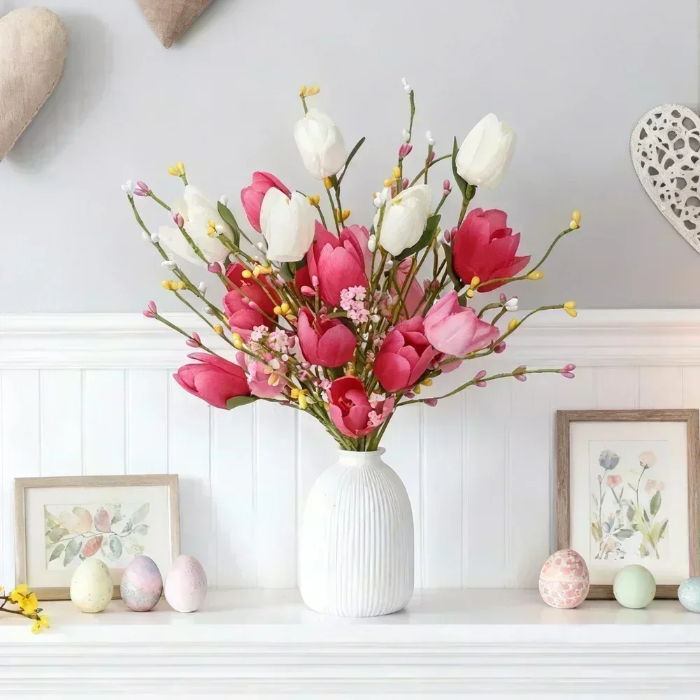 

Artificial Silk Tulip Stems 3 pcs with Soft Silk Fabric for Floral Displays Suitable for Valentine Mother Day Home Decor