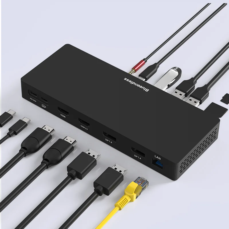 Blueendless 14 in 1 USB 3.0 Type c HUB Gigabyte 1000Mbps Multiport Dock Station  4k 60hz Hdmi 2.0 Display Port 144hz 8K