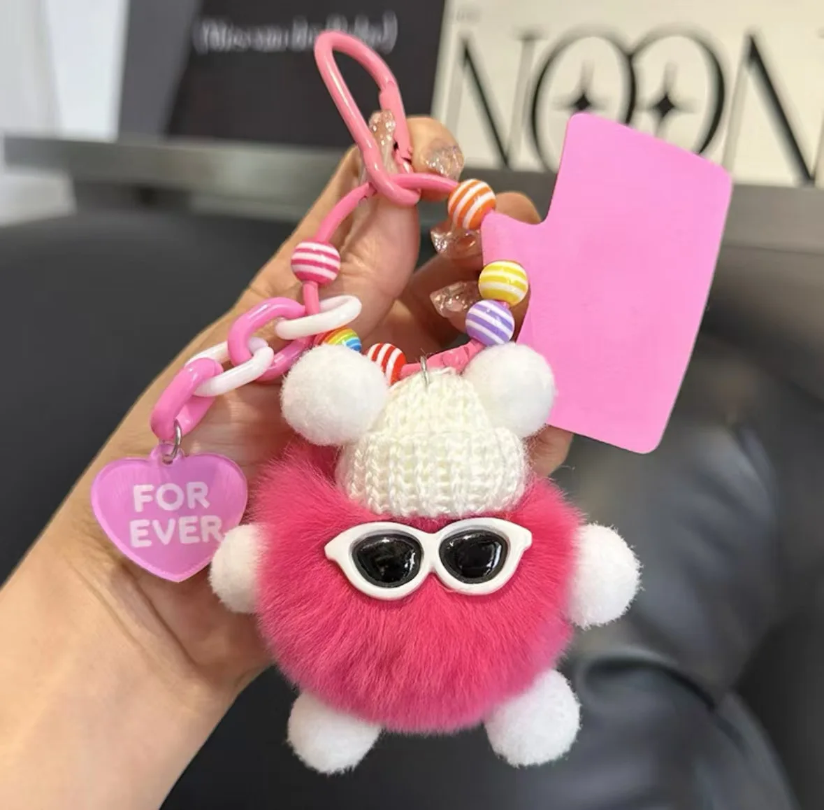 Delicate Cute Real Otter Rabbit Fur Small Black Ball Car Keychain Pendant Women's Plush Fashionable Bag Accessory Gift