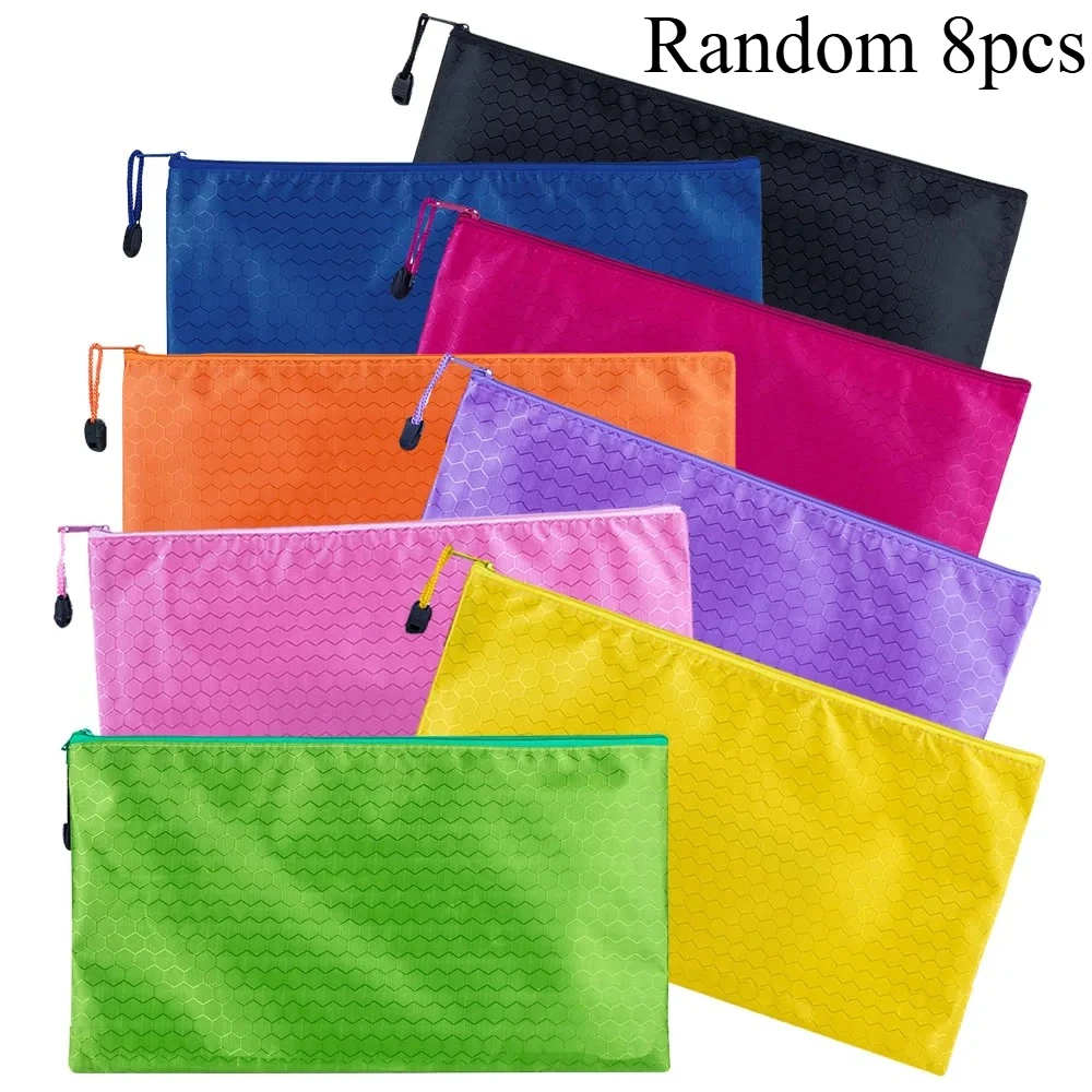 8pcs Black Grid Pencil Bag Zipper Pouch Bill File Bag Makeup Small Pencil Case Office Supplies Travel Accessories