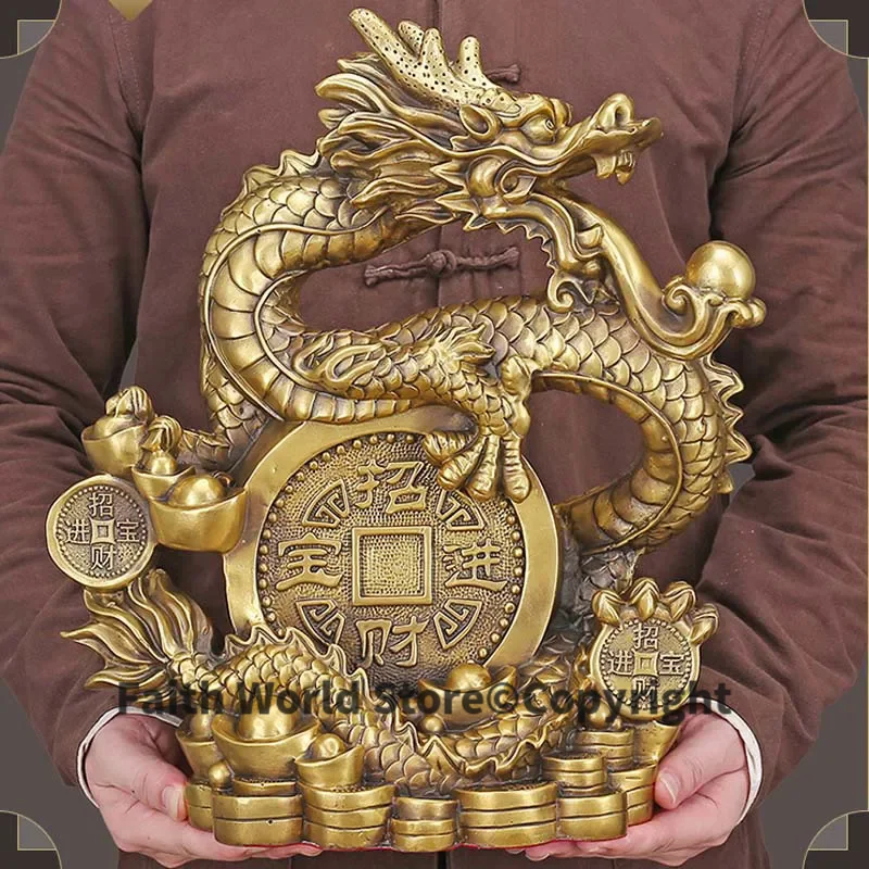 2026 Bring in wealth treasure HOME Store business Money Drawing Mascot good luck Fortune golden dragon FENG SHUI Brass statue