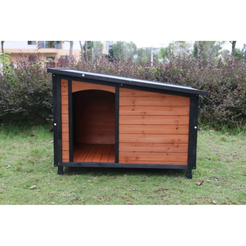 

Wooden Dog Kennel for Winter with Raised Feet Weatherproof for Large Dogs(Gold red and black)PVC waterproof roof(L)