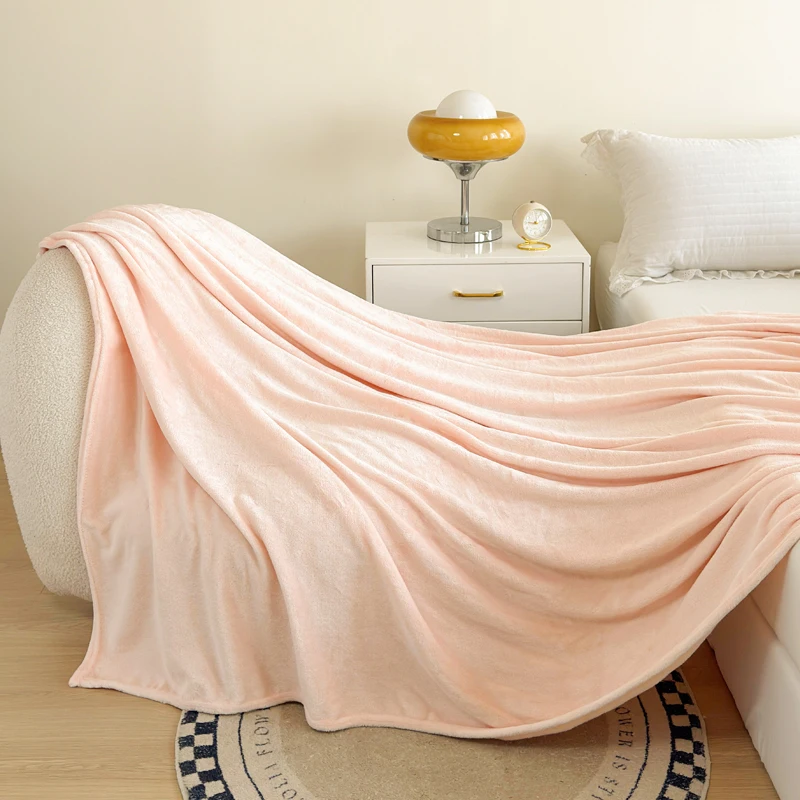 Solid Polyester Flannel Fleece Blanket Soft Warm Throw Cover All Season Multi Size Ice Pink