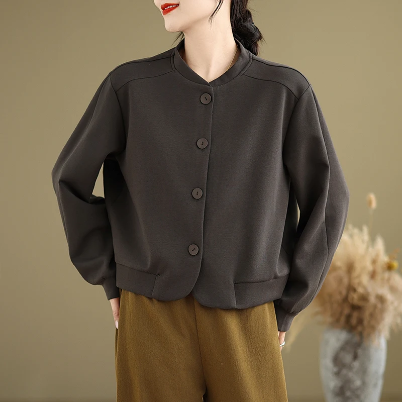 봄 가을 신상 루즈 슬림핏 예술적 심플 컬러 싱글 버튼 출퇴근용 오픈 가디건 여성 패션