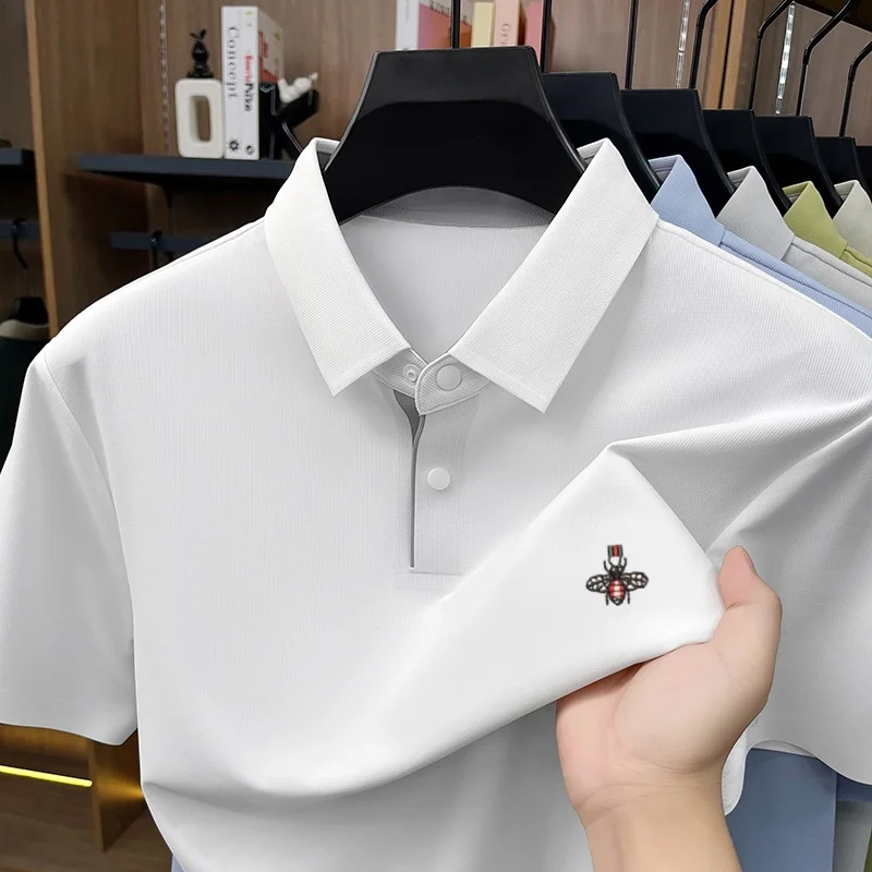 2026High quality ice silkbreathable new polo shirt high-end brand Little Bee embroidery T-shirt men's casual summer short sleev