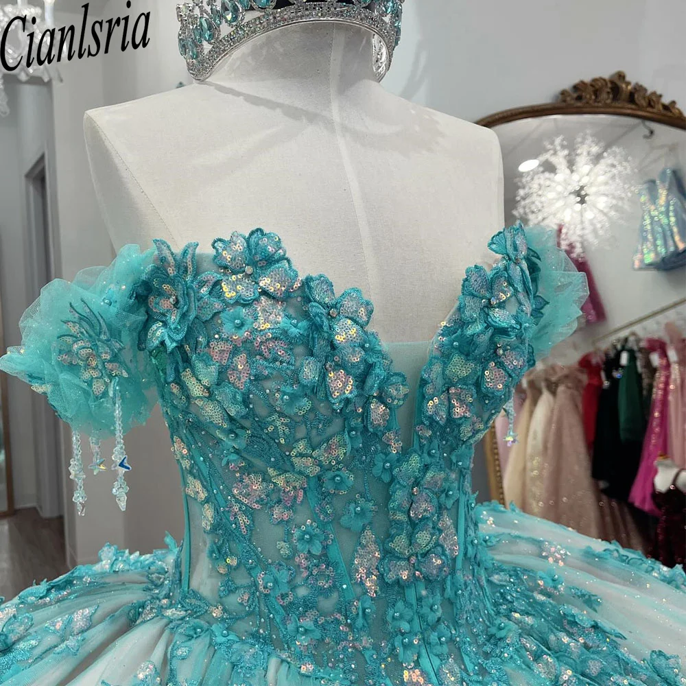 2024 Champagne Mint Quinceanera Dress Ball Gown Lace Applique Beading Mexican Corset Sweet 16 Vestidos De 15 Anos