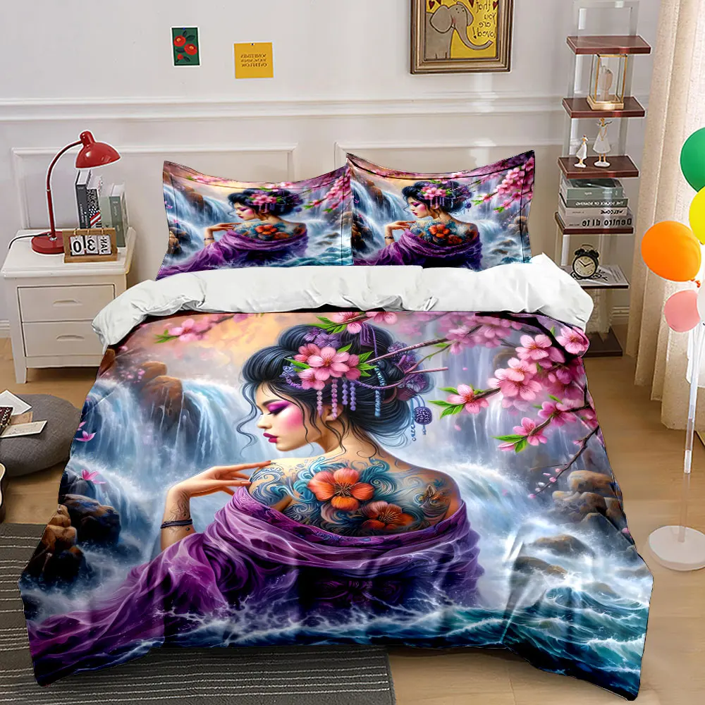 

"Elegant Geisha Art Decor Set" Soft Comfortable Duvet Cover Bedding Set Included 1*Duvet Cover & 2*Pillowcases, gift