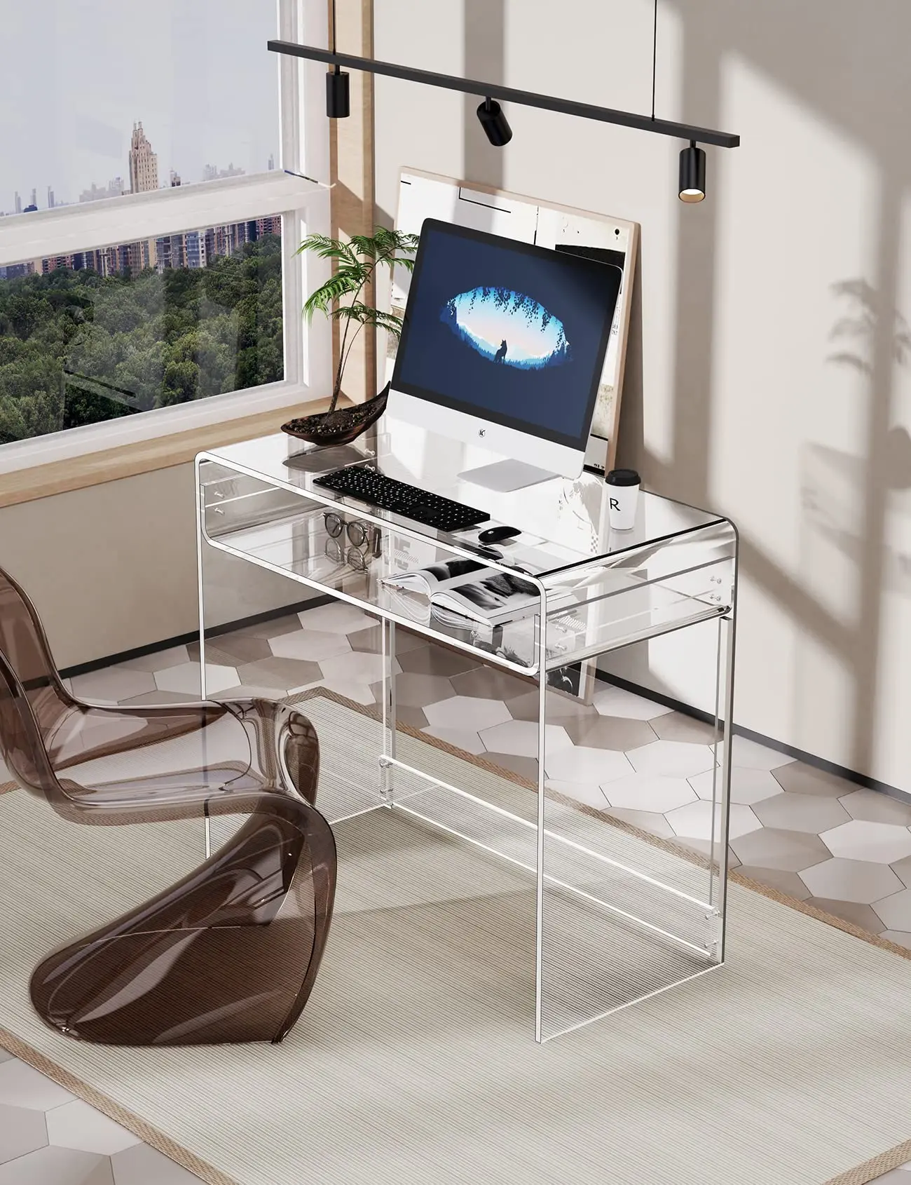 Acrylic Desk Laptop Workstation Study Table Home Office Console Table Entrance Table Decor (Clear)