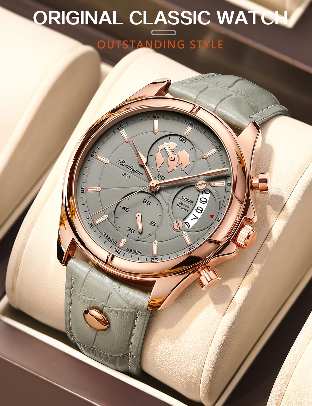 POEDAGAR Sport Casual Mann Uhr Datum Wasserdicht Leucht Leder Chronograph herren Uhr Business Luxus Quarz Uhren Für Männer – Detail 9