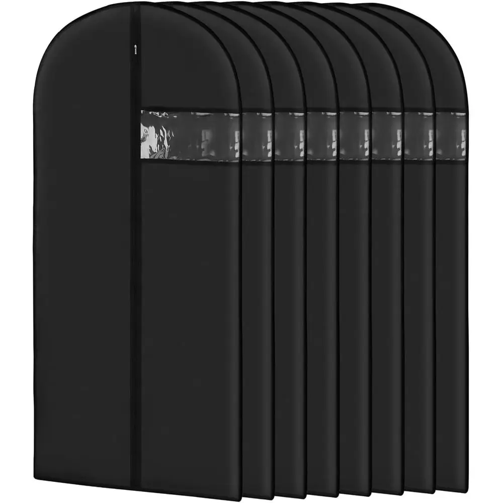 

8 Pack 43 Travel & Storage Hanging Garment Bags with Clear View, Washable Black Suit Covers