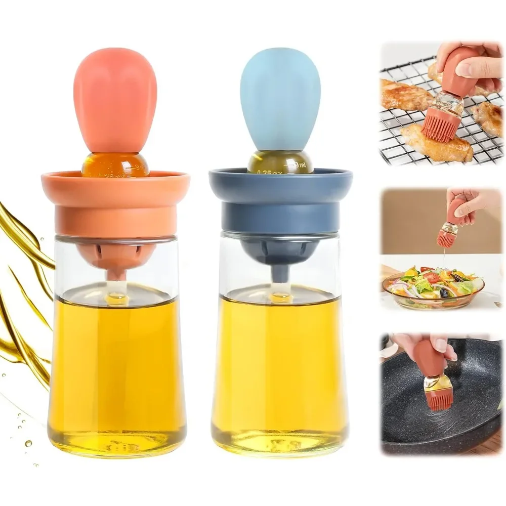 2 in 1 Silicone Dropper Measuring Oil Dispenser Bottle Set with Silicone Brush for Kitchen Cooking Frying Baking BBQ Pancake