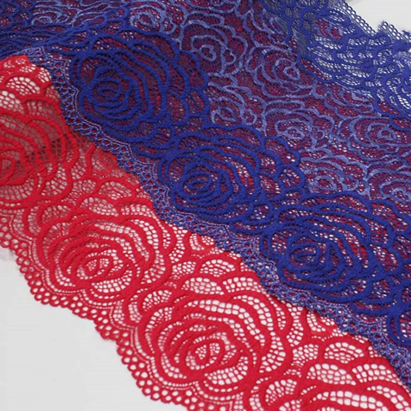 1meter Red Sapphire Floral Embroidered Stretch Elastic Lace Trim For Sewing Lingerie Bra Dress Motif Decor Fabrics DIY