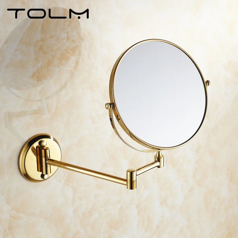 TOLM-High Quality Gold 8 Inch Mirror Wall Mounted Bathroom Makeup Mirror Extending Folding Double Sided Bathroom MirrorRotating